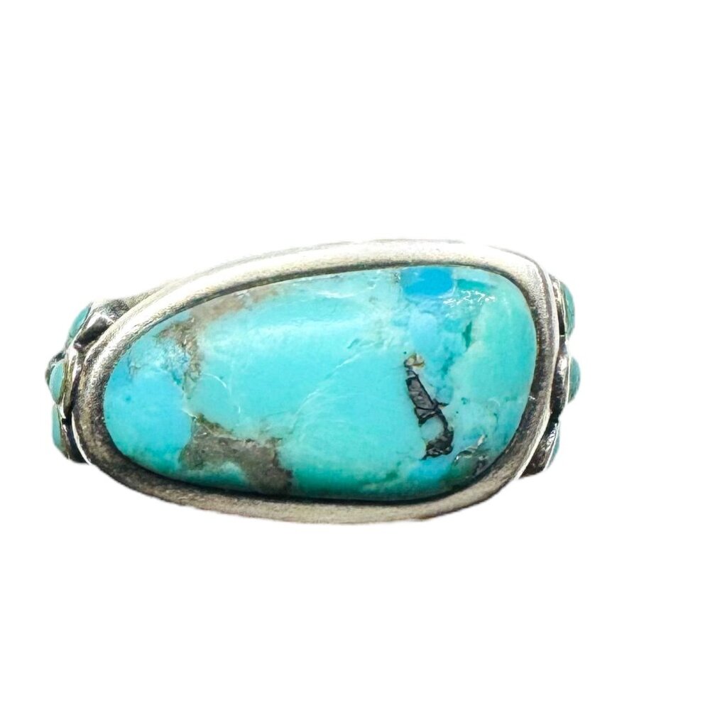 Barse Vintage 925 Sterling Silver Turquoise Ring Size 8 With Floral Side Detail - Picture 9 of 11